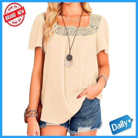 Girls Flowy Short Sleeve Peasant Top Lace Hem Textured Fabric